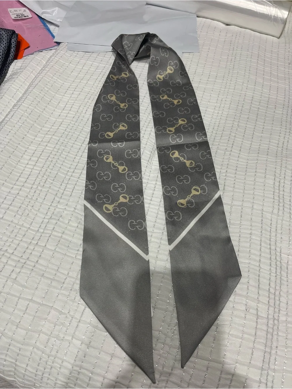 Gray Silk Patterned Men's Scarf Tie - Designer Style